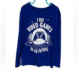CHILDRENS PLACE‎ LONG SLEEVE TEE “ I SEE VIDEO GAMES IN MY FUTURE” BLUE YOUTH M